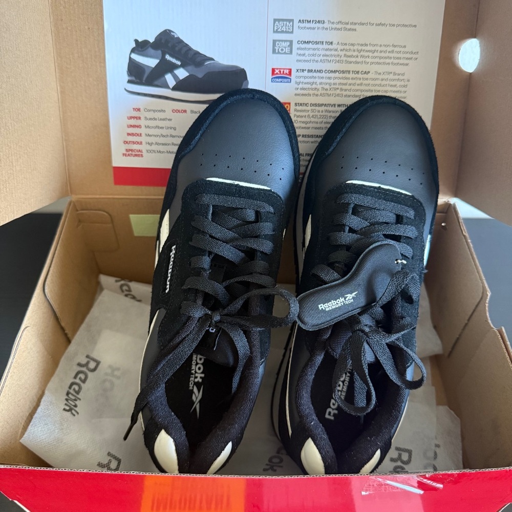 Reebok Harman Work Classic Work Sneaker Women's 7.5 W Black/White Composite Toe